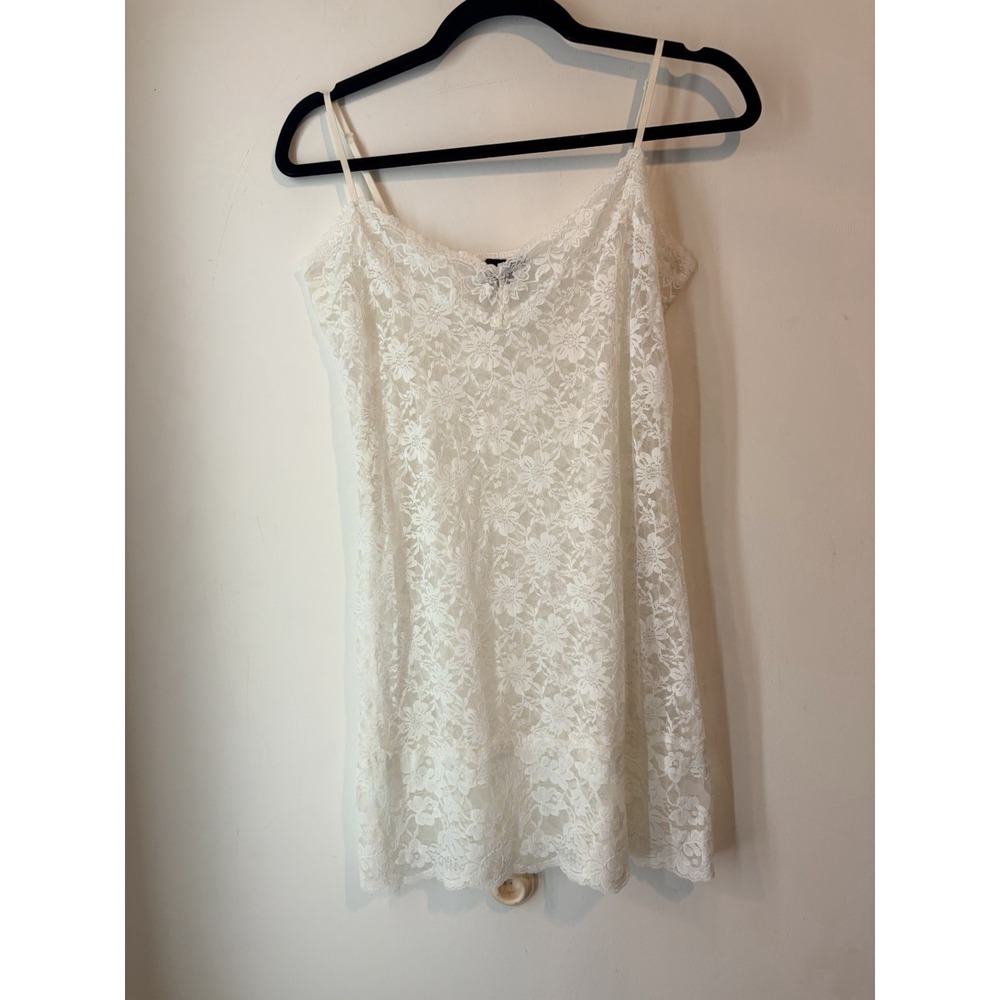 Y2K Wet Seal Women's XL White Floral Lace Cami Tank Top Sheer Fairy Grunge Long